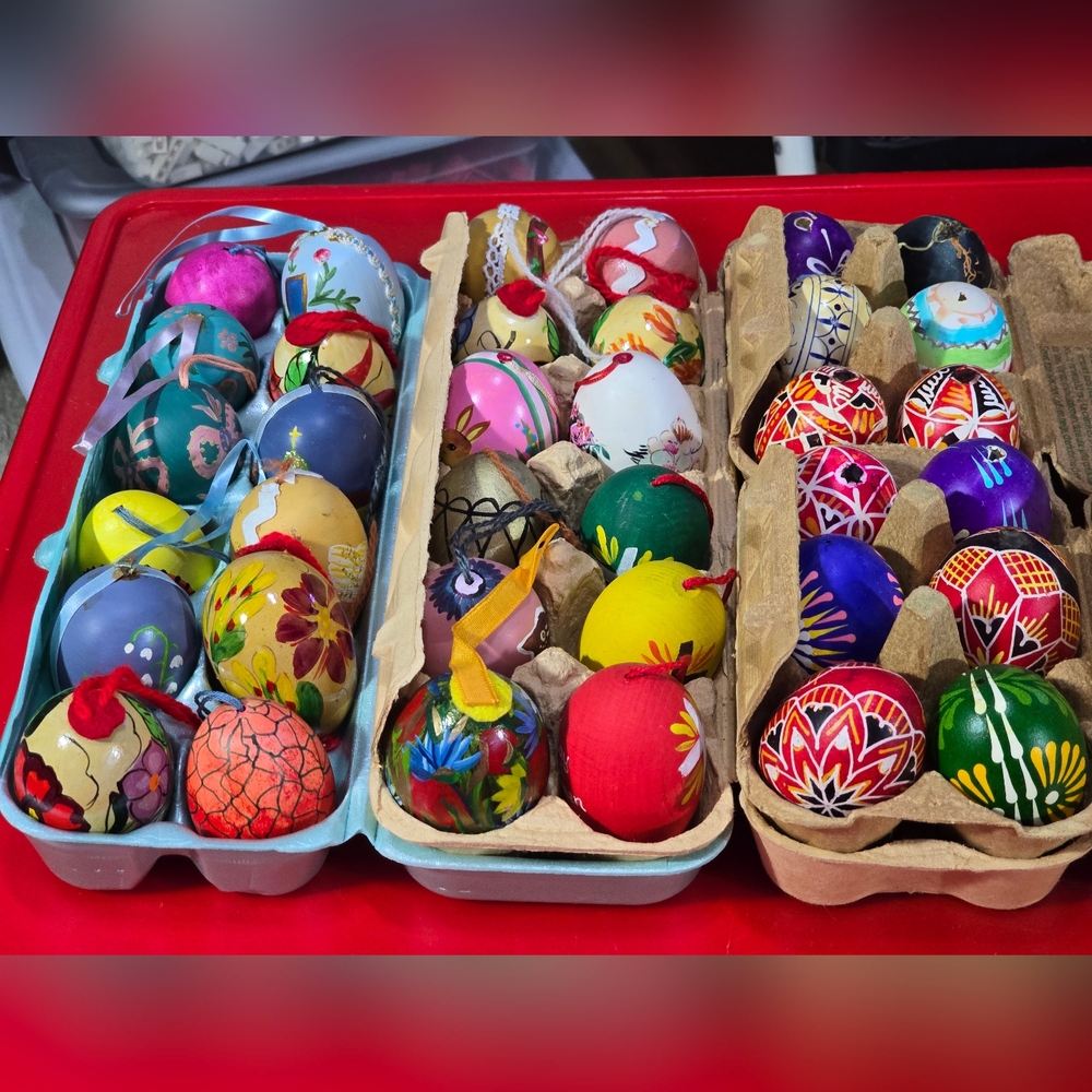 Hand Painted Blown Easter Eggs Vintage Art Ornaments LOT Bundle 36+
